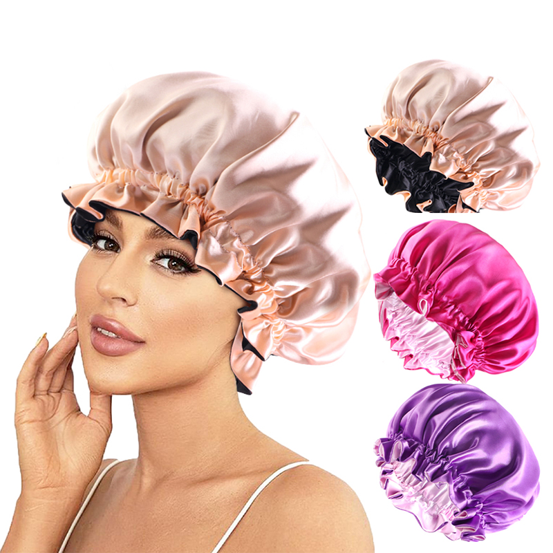Satin Hair Bonnet - New Solid Elastic Double Layer Satin