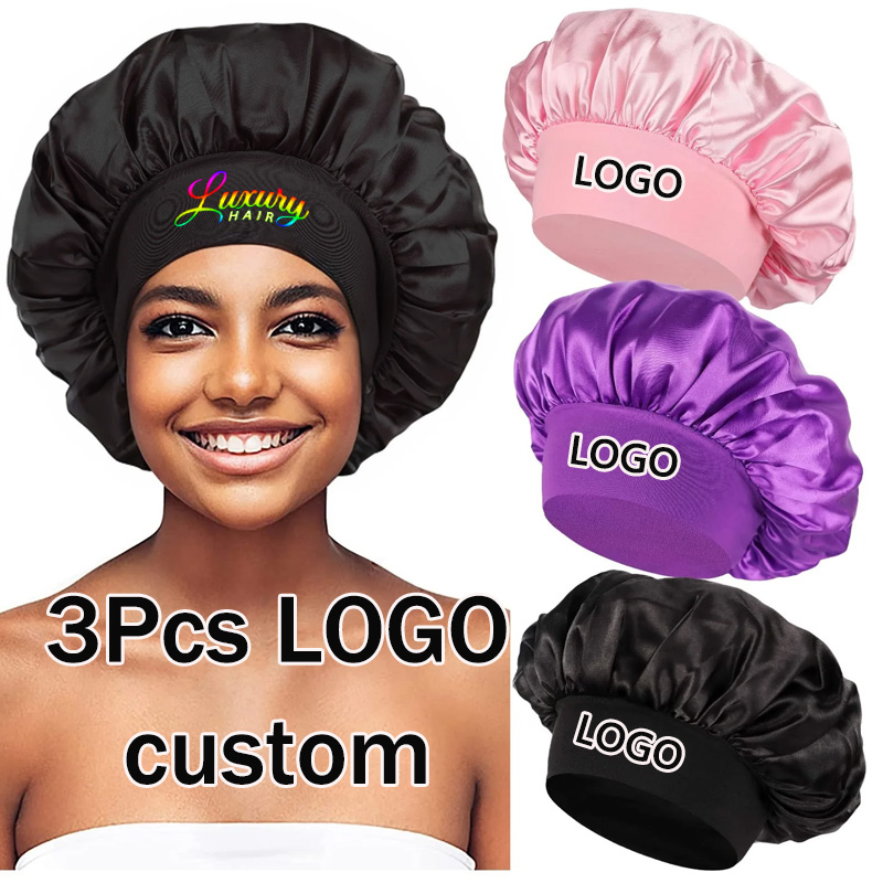 Silk Satin Bonnets Logo Print  - Satin Hair Bonnet ulasan dan harga